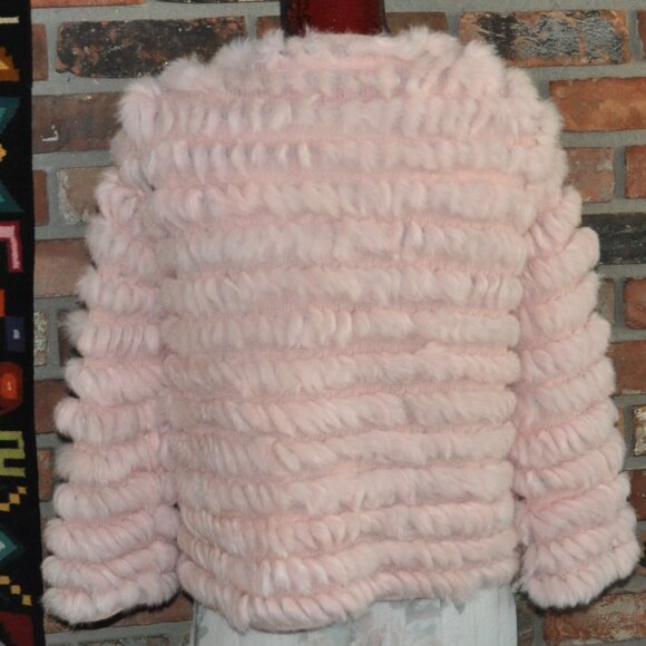 Spanner Fluffy Pastel Pink Corded FUR. Knit Open Cardigan Sweater Jacket L - Picture 6 of 8